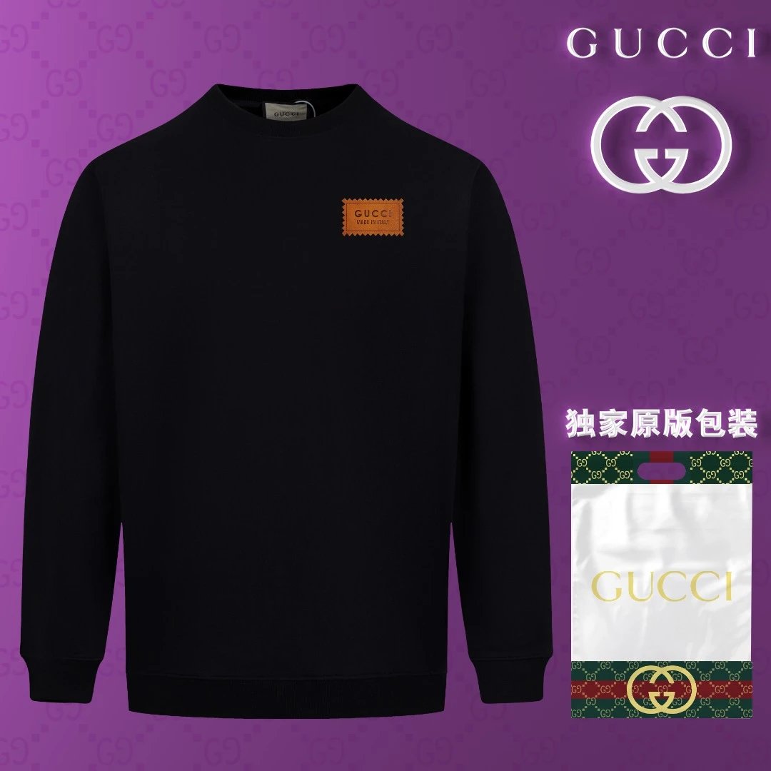 Gucci Hoodie LOGO Stitched Collar Craft Round Neck Sweatshirt Jacket Pullover Long Sleeve OS Loose Fit Base Shirt Top Unisex Sports Casual