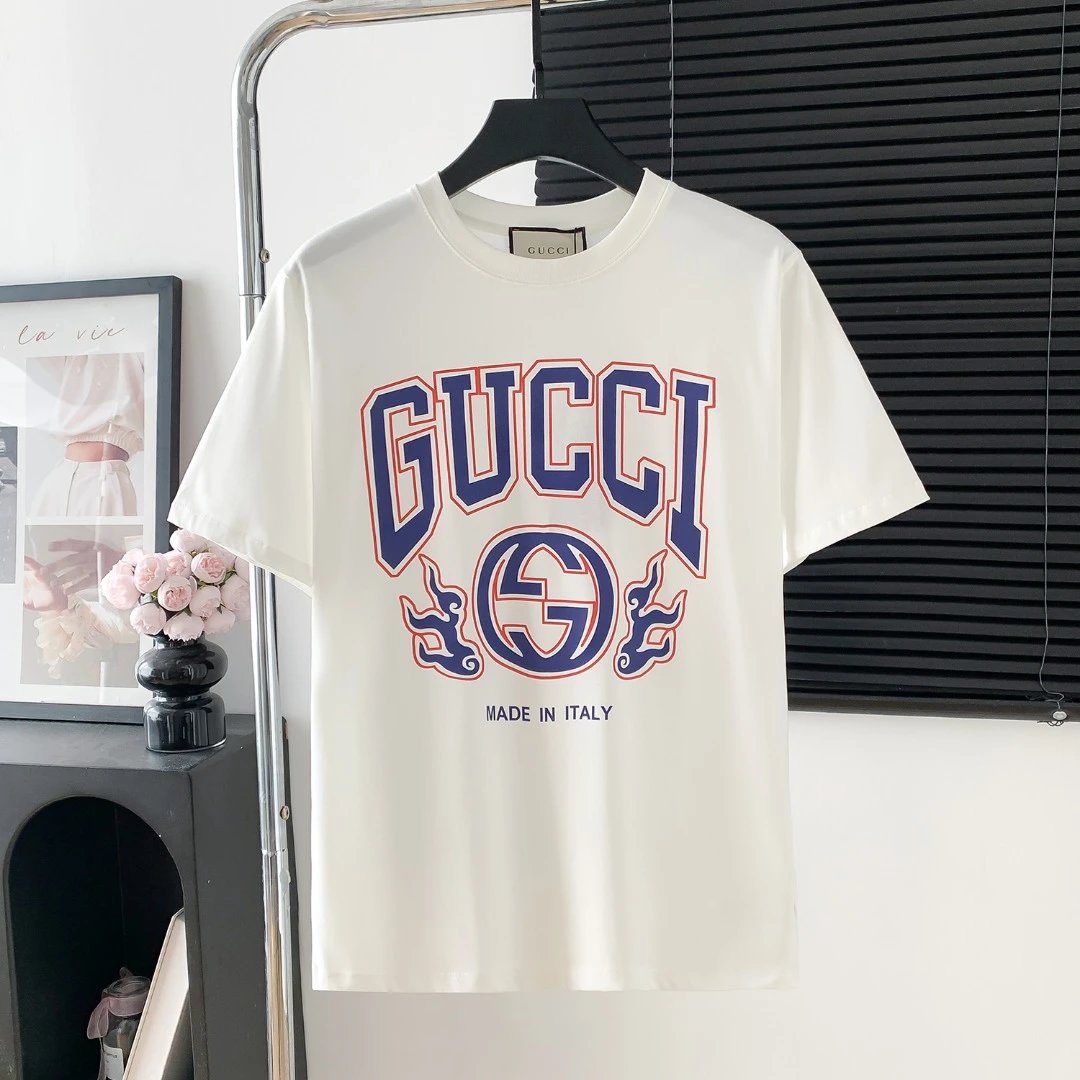 Gucci T-shirt Chest GG Printing logo round Neck Short Sleeve25ss New Pure Cotton Unisex Style T Casual T-Shirt Base Layer Shirt OS Loose Fit Half Sleeve Top Plus Size