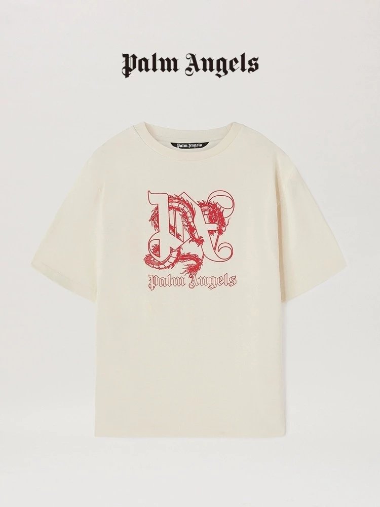 Palm Angels T-shirt Top Version Fashion Brand Dragon Year Embroidery Letter Crew Neck Short-Sleeved Shirt Men and Women Same Style T T-shirt Loose Half Sleeve Shirt