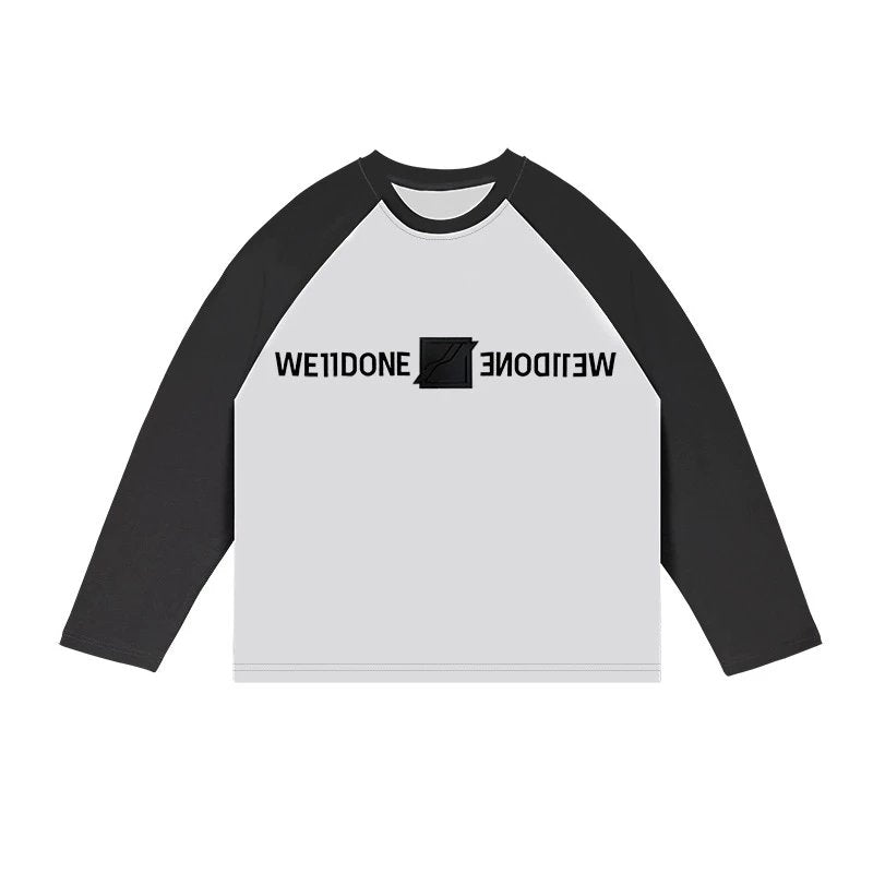 We11done Hoodie Top Version Color-Block Raglan Sleeves Letter Long Sleeve T Women's T-shirt Autumn and Winter