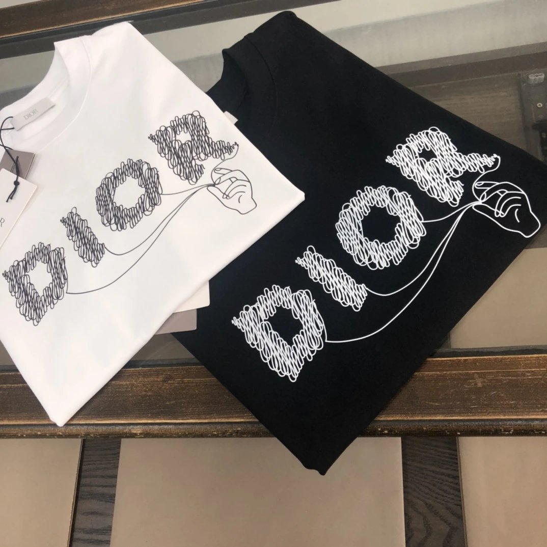 Dior T-shirt Chest Hand-Held Line Letter Print logo round Neck Short Sleeve25ss New pure cotton T Unisex T-Shirt OS Drop Shoulder Loose Fit Base Shirt Top T-Shirt Short Sleeve