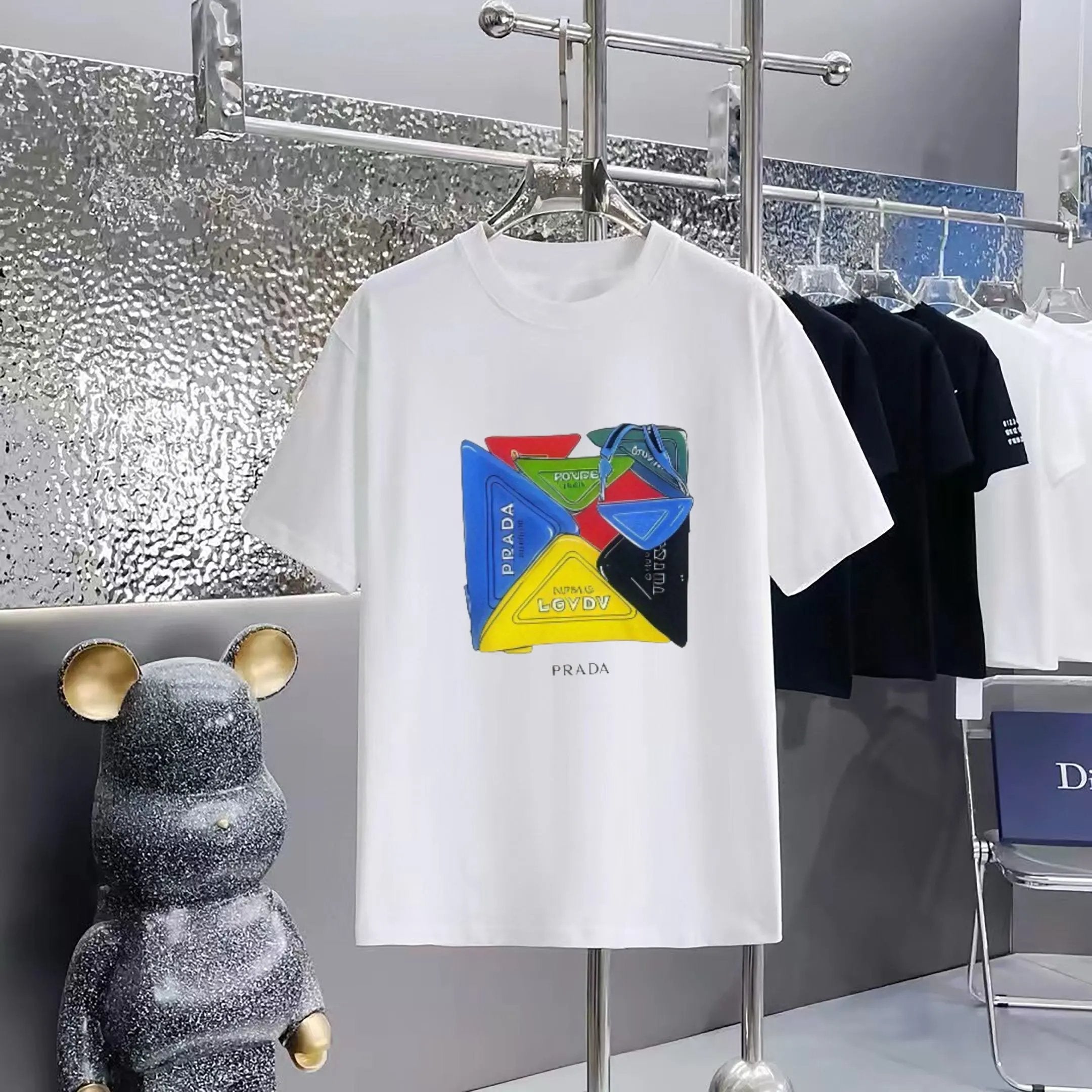 PRADA T-shirt Chest Patchwork Pattern Print logo round Neck Short Sleeve25ss New Pure Cotton Unisex Style T T-shirt OS Loose Fit Base Shirt Half Sleeve T-Shirt Top Half Sleeve