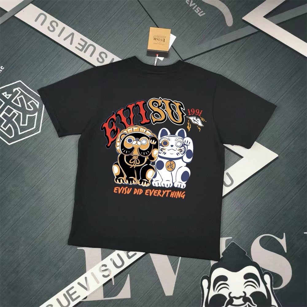 Evisu T-shirt Top Version Counter Same Style Cotton Short Sleeve T T-shirt Men's and Women's Loose Summer Base Casual Half Sleeve