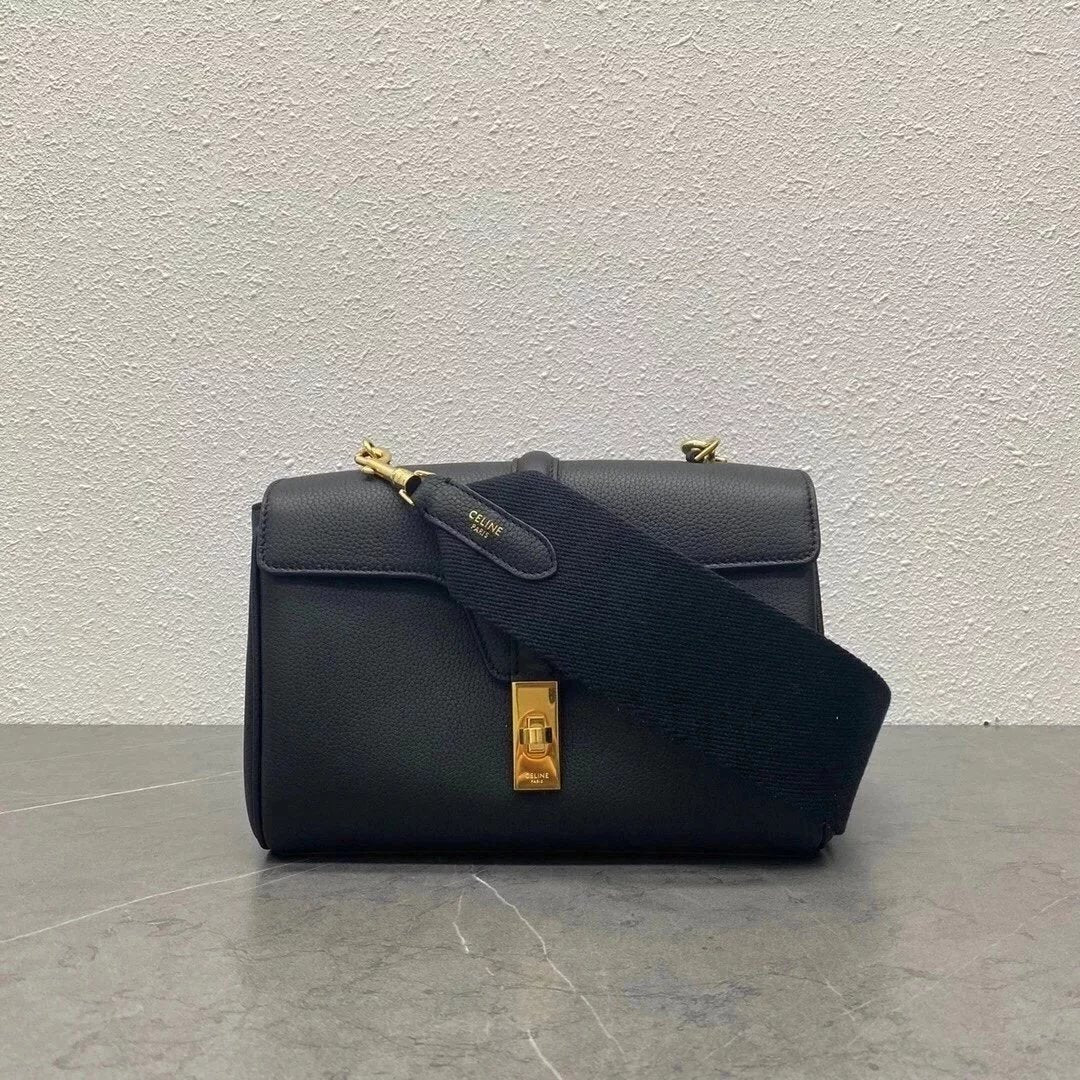 Celine women's bag Top version 【Kowloon Leather Original Leather】New teensoft16Handbag Small Size Wide Shoulder Strap Shoulder Messenger Bag Women's Messenger Bag Sun Yi Same Style Women Bag