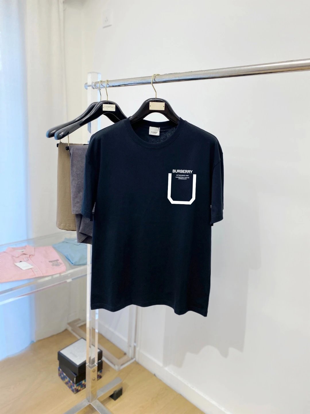 Burberry T-shirt Pocket Letter Print logo round Neck Short Sleeve25ss New Pure Cotton Unisex Style T Casual T-Shirt Base Layer Shirt OS Loose Fit Half Sleeve Top Plus Size