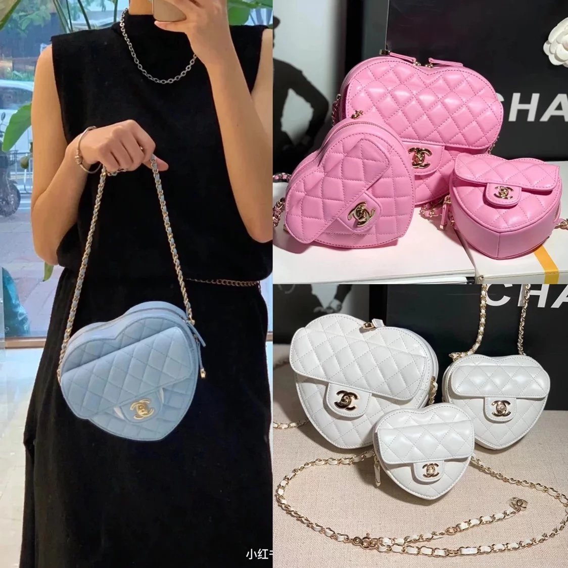 Chanel Women's Bag Top version 【**Original Order】2022Early Spring Series Women's Heart Bag Large Heart Bag Black White Messenger Bag Chain Bag Shoulder Bag Stylish Bag Women's Bag Home Heart Bag Heart Bag