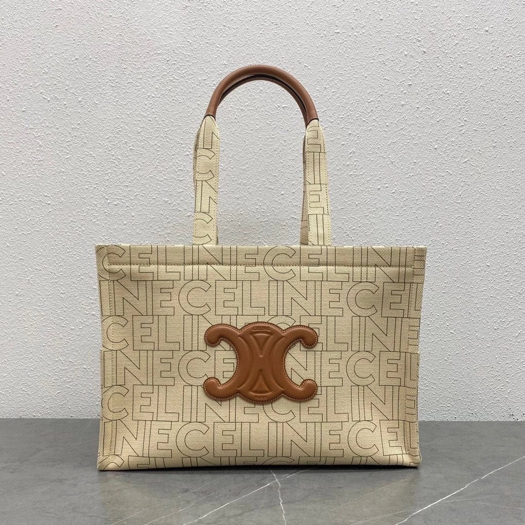 Celine women's bag Top version 【Super Original Leather】New Product cabas Summer Canvas Fabric Beach Bag Towel Series Tote Bag Denim Denim Small Size Tote Bag Large Shopping Bag Mummy Bag Brown Embossed Arc De Triomphe logo New tote Bag199162196762