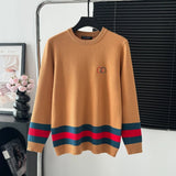 Gucci Sweater Striped Hem Crew Neck Sweater25ss Spring New Thickened Long Sleeve Pullover Unisex OS Loose Fit Lazy Style Top Versatile Casual Jacket