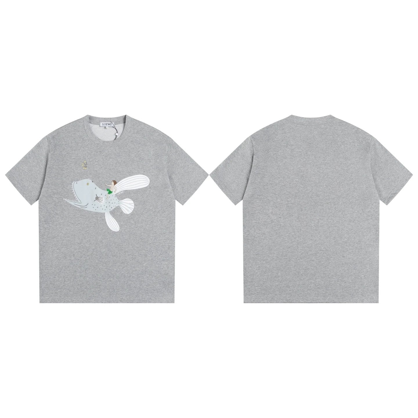 LOEWE T-shirt Whale Print Embroidery on the Chest logo round Neck Short Sleeve25ss New Pure Cotton Unisex Style T T-shirt OS Loose Fit Base Shirt Top Half Sleeve T-Shirt