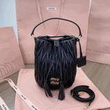 Miu Miu Bag Top version 【Original Leather】Sheepskin Bucket Bag Handbag Shoulder Bag Messenger Bag Women's Bag Large5BE084Small Size5BE085Mini Small Bucket Bag Drawstring Tassel Bag