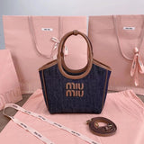 Miu Miu Bag Top version 【】New Isidan Limited Tote Bag Denim Shoulder Bag Underarm Bag Handbag Women's Bag5BG276