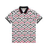 Gucci T-shirt Classic Letters GG Heart-shaped Full Print POLO Shirt Lapel Short Sleeve25ss New Unisex Summer Short Sleeve OS Loose T Business Half Sleeve Shirt Plus Size T-Shirt