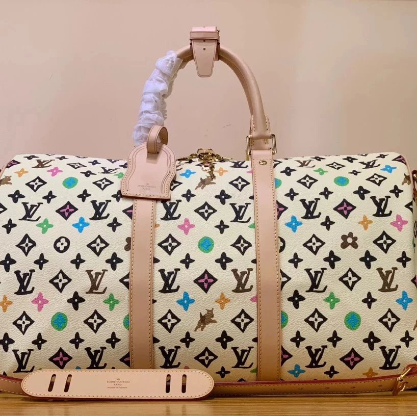 Louis Vuitton LV Travel Bag Top version 【Original Order】24New【LXYKKeepall50Travel Bag】M24901Brown Color(Tyler Joint Name)Black Color Travel Bag White Color50cm Travel Bag Luggage Bag Gym Bag