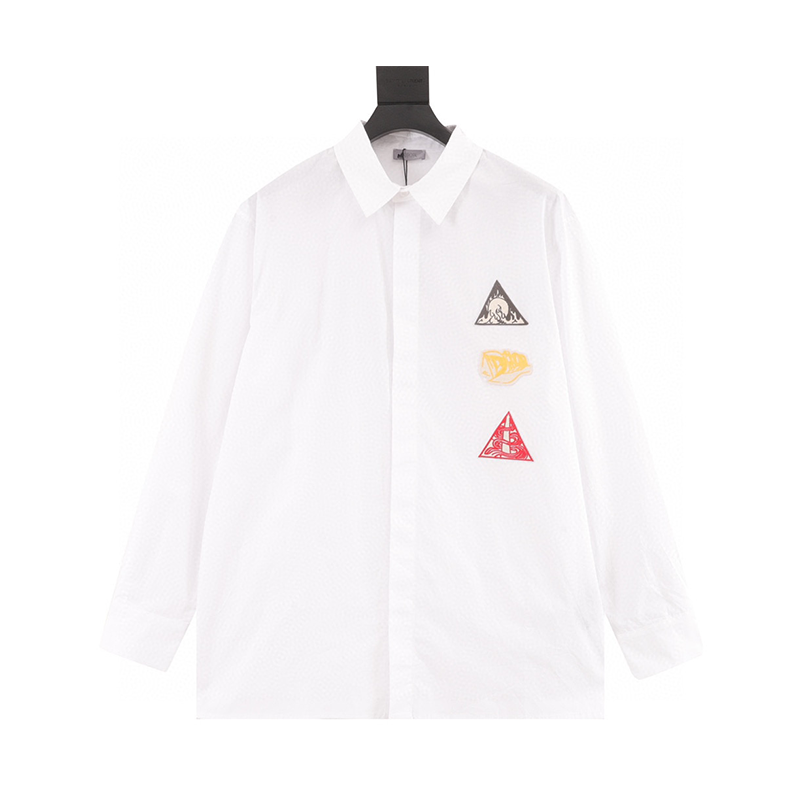 Dior Shirt Embroidered Logo Poplin Long-Sleeved Shirt for Men and Women