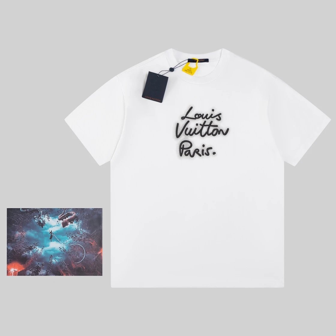 Louis Vuitton LV T-shirt Neon Light Letter Print on the Chest logo round Neck Short Sleeve25ss New pure cotton T Unisex T-Shirt OS Drop Shoulder Loose Fit Base Shirt Top T-Shirt Short Sleeve