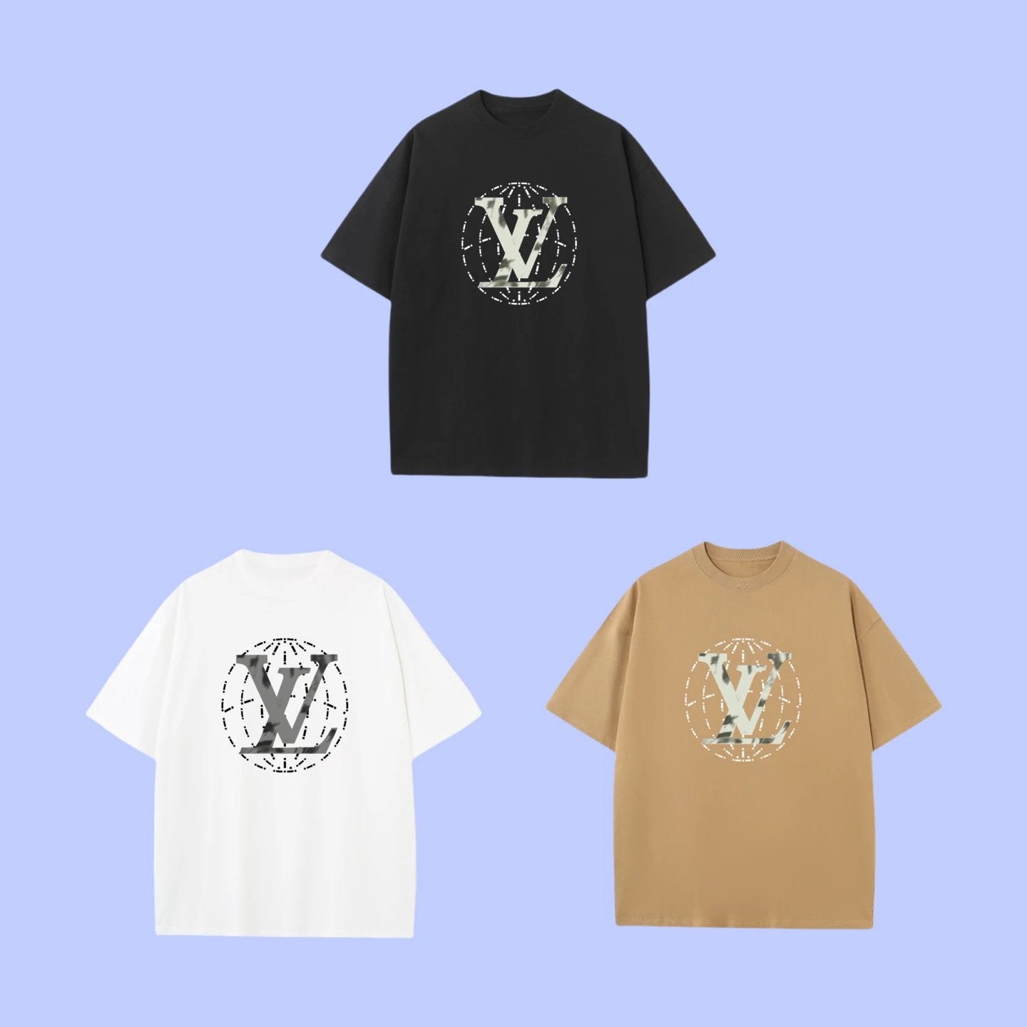 Louis Vuitton LV T-shirt Chest Earth Pattern Print logo round Neck Short Sleeve25ss New pure cotton T Unisex T-Shirt OS Drop Shoulder Loose Fit Base Shirt Top T-Shirt Short Sleeve