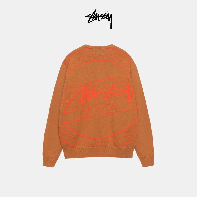 Stussy Sweater Top Version Classic LOGO Graffiti Letter Jacquard round Neck Sweater24Autumn and winter sweater