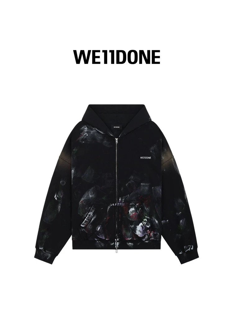 We11done Hoodie Top Version Neutral Men and Women Same Style24Early Spring New Products Color Printing Details Zipper Hooded Sweatshirt Sweatshirt