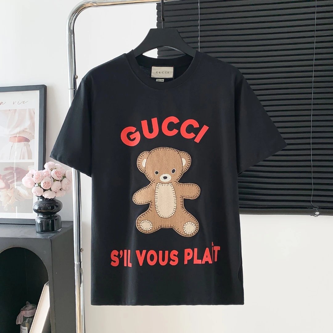 Gucci T-shirt Colorful Bear Print on the Chest Logo Logo Crew Neck Short Sleeve25ss New pure cotton T Unisex T-Shirt OS Loose Fit Base Shirt Top Half Sleeve T-Shirt