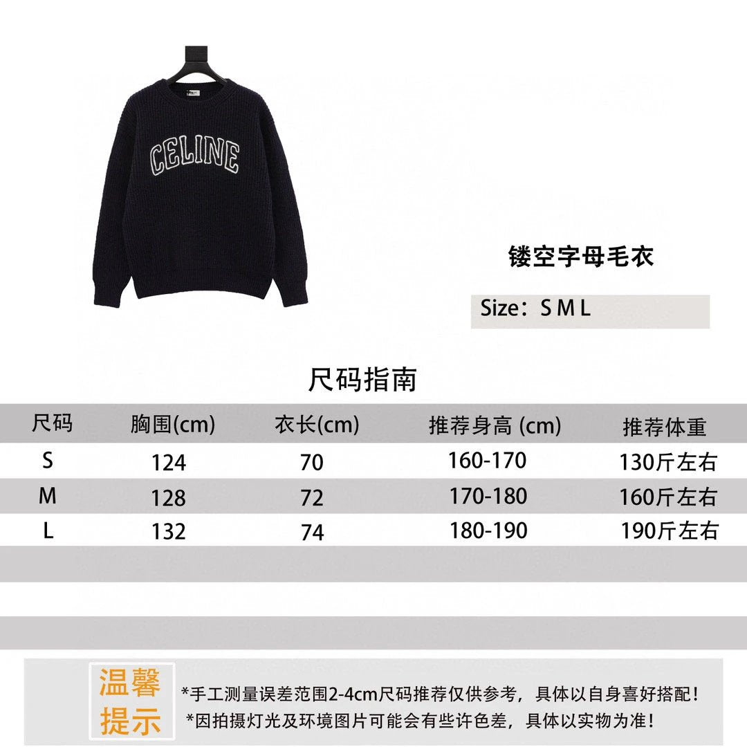 Celine Sweater 24FW Hollow-out Letter Sweater for Men and Women