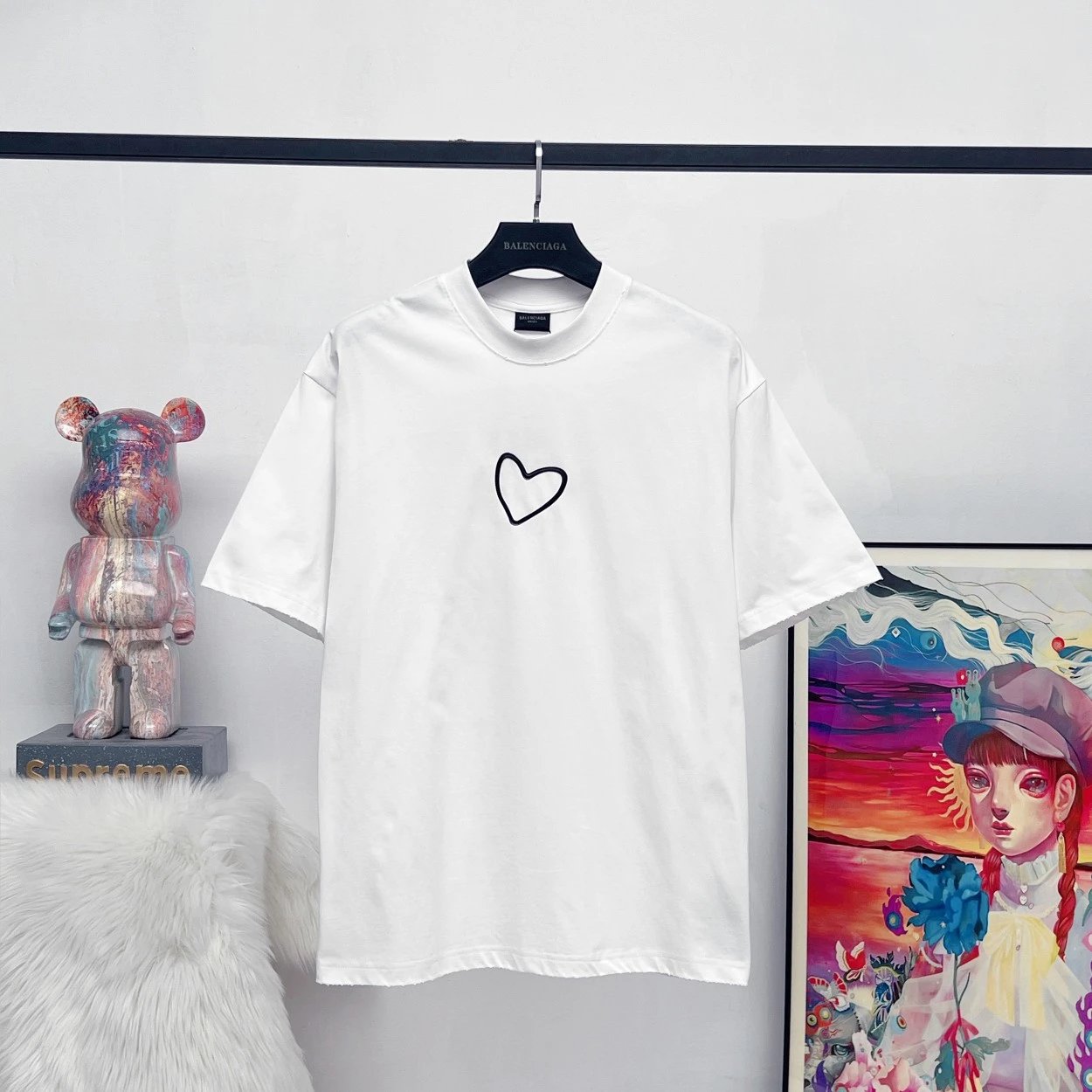 Balenciaga T-shirt Qixi Festival Limited Edition Heart Letters3D 3D Foam logo round Neck Short Sleeve25ss New pure cotton T Unisex T-Shirt OS Loose Fit Base Shirt Top T-Shirt Short Sleeve