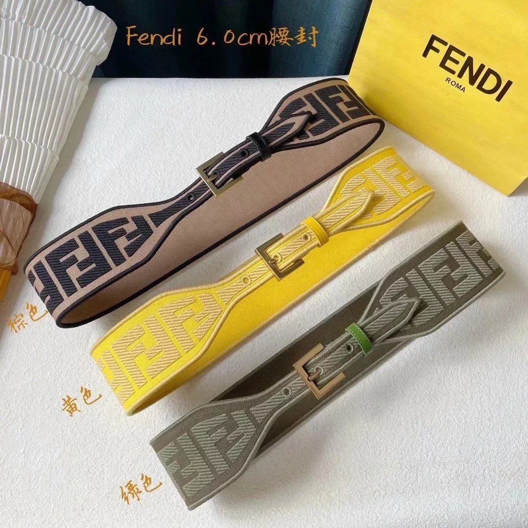 FENDI Belt Top version Exclusive Customized Mobile Phone Real Shot High Quality Women's Belt Fashionable All-Match Waist Seal Width6.0Centimeter Wide