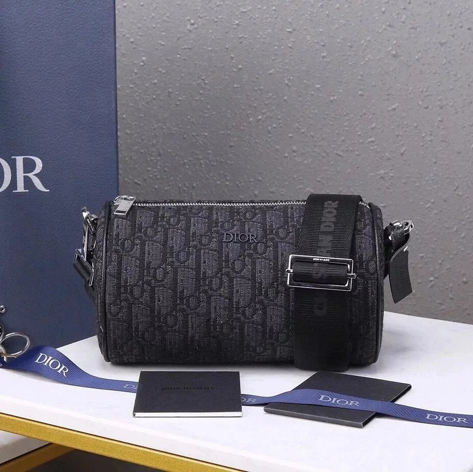 Dior Men's Bag Top version Men's and Women's Bags Men Oblique Printed shoulder bag ObliqueRollerBag Round Bag Shoulder Messenger Bag Handbag