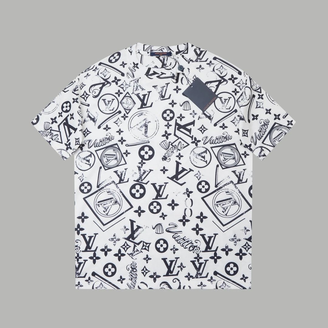 Louis Vuitton LV T-shirt Allover Pattern Print logo round Neck Short Sleeve25ss New Pure Cotton Unisex Style T T-shirt OS Loose Fit Base Shirt Half Sleeve T-Shirt Top Half Sleeve