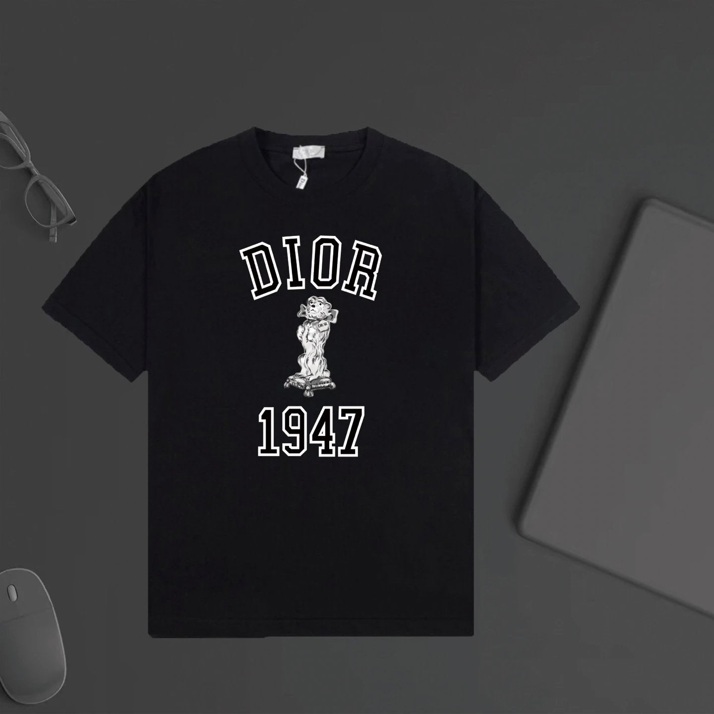 Dior T-shirt Cartoon Letter Pattern Print on Chest logo round Neck Short Sleeve25ss New Pure Cotton Unisex Style T T-shirt OS Loose Fit Base Shirt Half Sleeve T-Shirt Top Half Sleeve