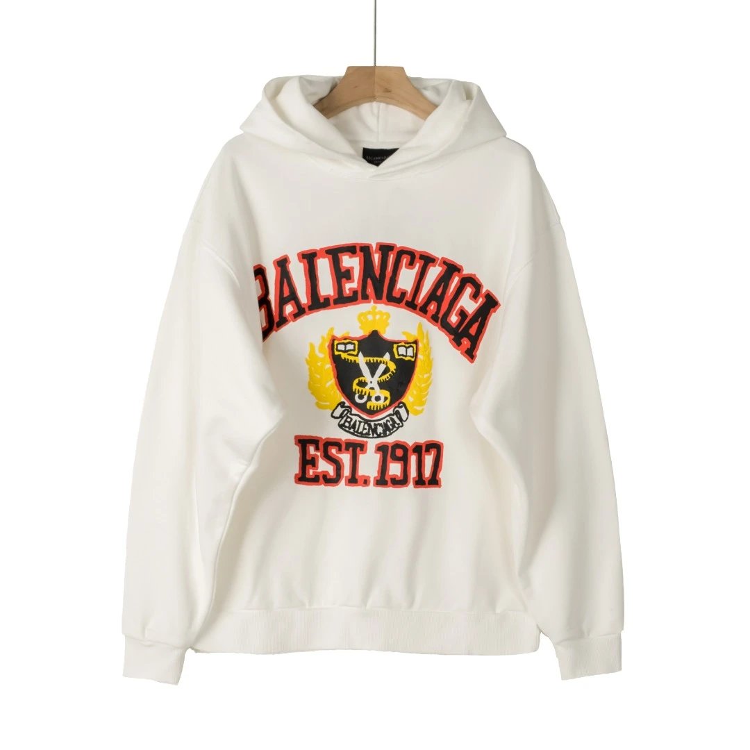 Balenciaga Hoodie Crown Wheat Shears Foam Printed Hooded Sweatshirt Jacket Unisex Sports Casual Loose Fit Versatile