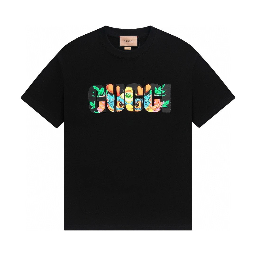 Gucci T-shirt Chest Letter Dragon Head Overlapping Print logo round Neck Short Sleeve25ss New Pure Cotton Unisex Style T Casual T-Shirt Base Layer Shirt OS Loose Fit Half Sleeve Top Plus Size