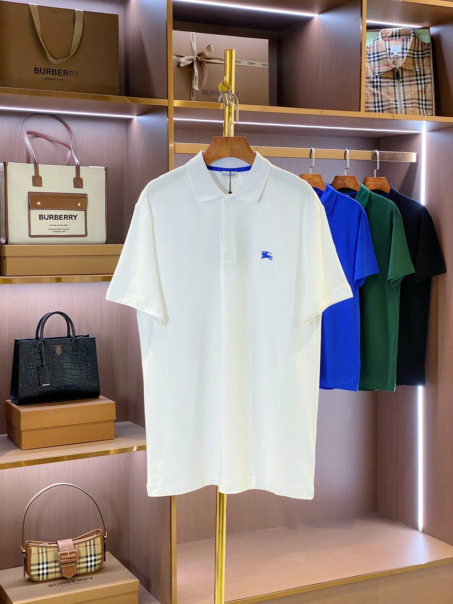 Burberry T-shirt Little Pony Embroidered Piqué Cotton POLO Shirt Lapel Short Sleeve25ss New Unisex Summer Short Sleeve OS Loose T Business Half Sleeve Shirt Plus Size T-Shirt