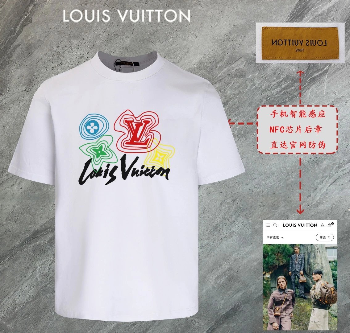 Louis Vuitton LV T-shirt Chest Brand Pattern Print logo round Neck Short Sleeve25ss New Pure Cotton Unisex Style T Casual T-Shirt Base Layer Shirt OS Loose Fit Half Sleeve Top Plus Size