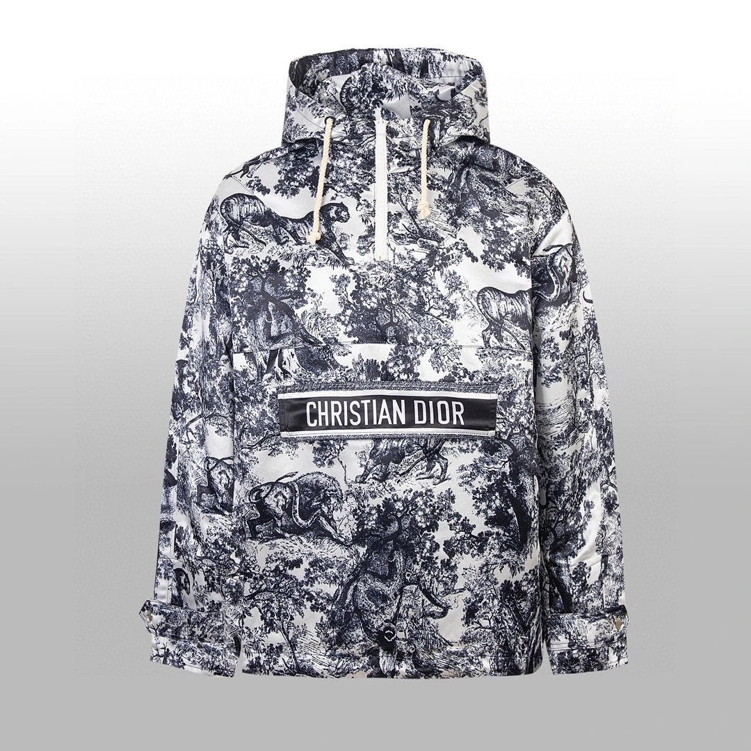 Dior Jackets Full Print Old Flower Rui Jungle Animal Series Hooded Windbreaker Waterproof Half-Zip Jacket Unisex