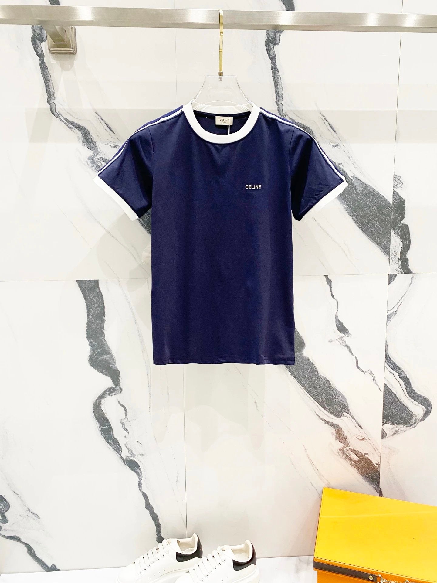 Celine T-shirt Sleeve Patchwork Letter Embroidery logo round Neck Short Sleeve25ss New Pure Cotton Women's Style T Casual T-Shirt Base Layer Shirt OS Loose Fit Half Sleeve Top Plus Size