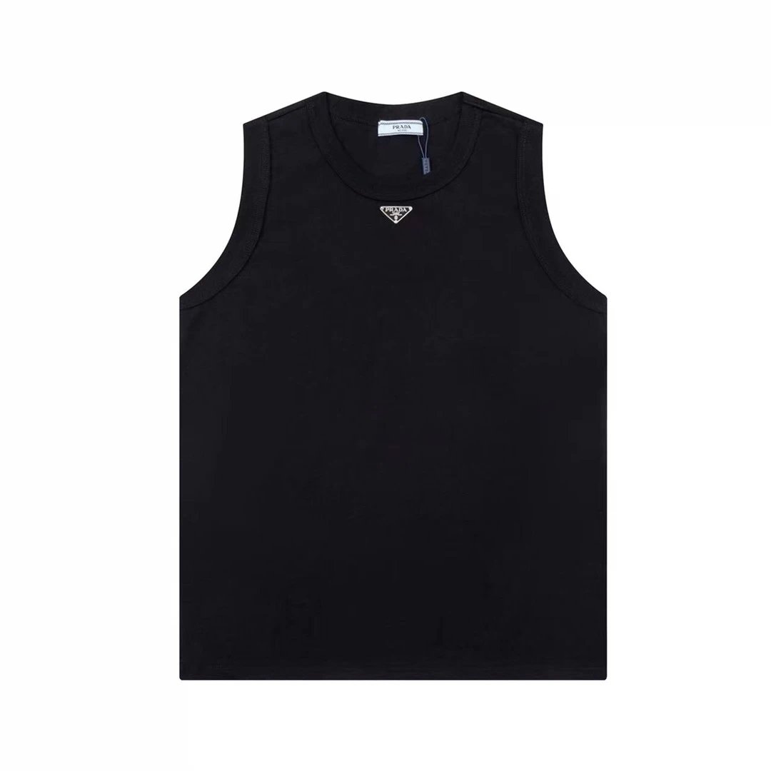 PRADA T-shirt Chest Triangle Mark logo Sleeveless Short Sleeve Sleeveless Vest25ss New Pure Cotton Unisex Style T T-shirt OS Loose Fit Base Shirt Top Half Sleeve T-Shirt