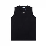 PRADA T-shirt Chest Triangle Mark logo Sleeveless Short Sleeve Sleeveless Vest25ss New Pure Cotton Unisex Style T T-shirt OS Loose Fit Base Shirt Top Half Sleeve T-Shirt