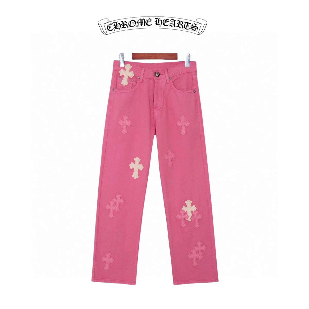 Chrome Hearts Jeans Dopamine Barbie Pink logo25ss Spring Summer New Straight Loose Jeans Unisex Slim Fit Long Pants