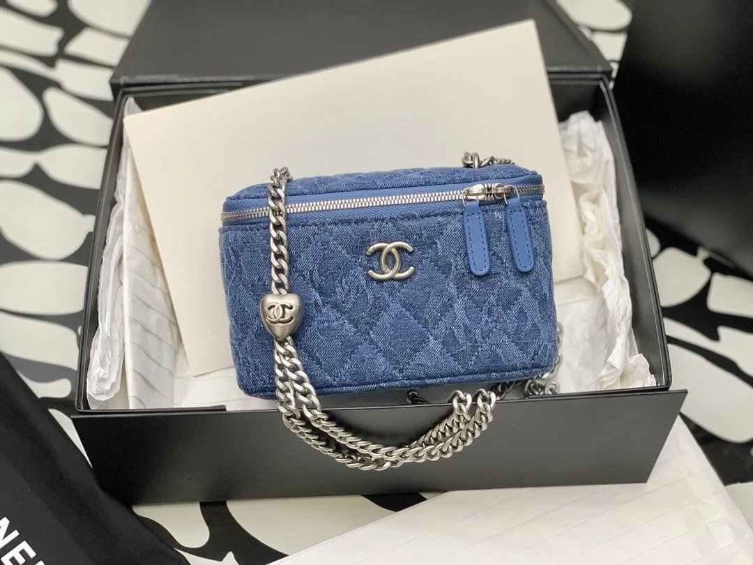 Chanel Women's Bag Top version 【**Original Factory】23New Denim Box Bag Love Adjustable Buckle Small Box Cosmetic Bag Camellia Series New Women's Bag Small Waste Bag