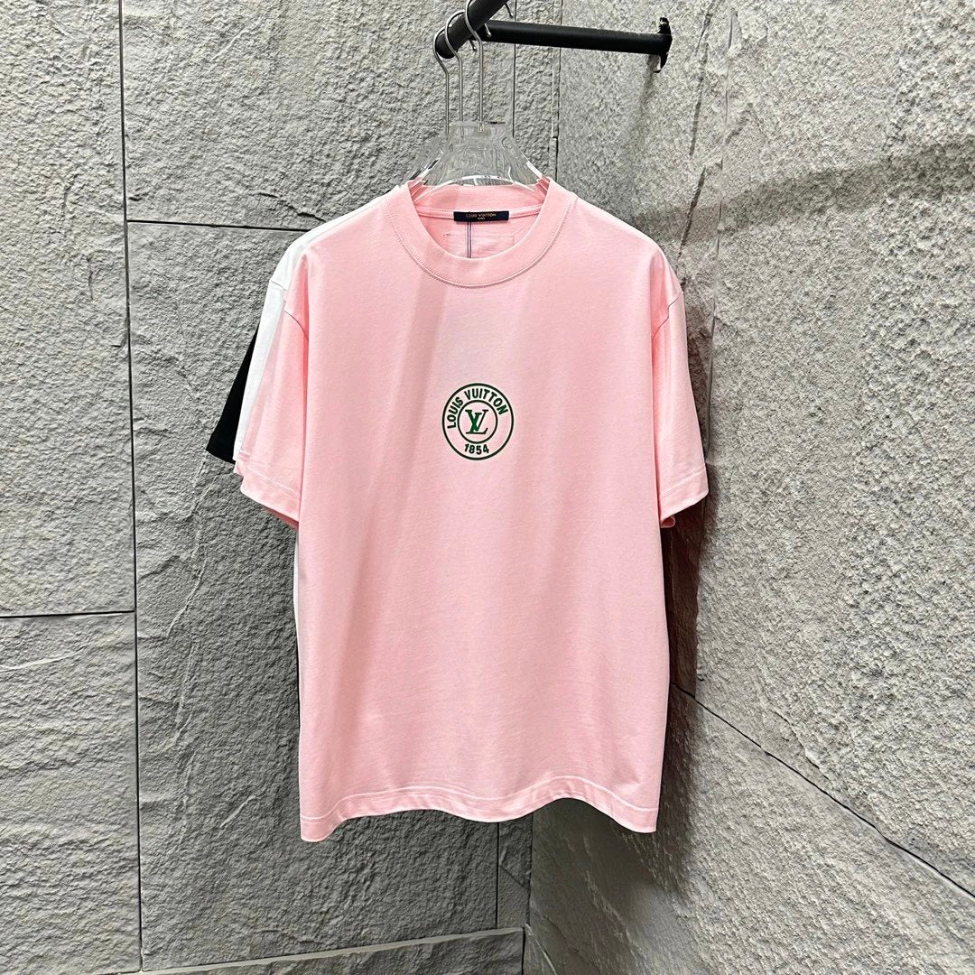 Louis Vuitton LV T-shirt Classic Circle Letter 3D Silicone Round Neck Short Sleeve Pure Cotton T T-shirt ins Unisex Simple Summer New Casual Base Shirt B Home T-shirt