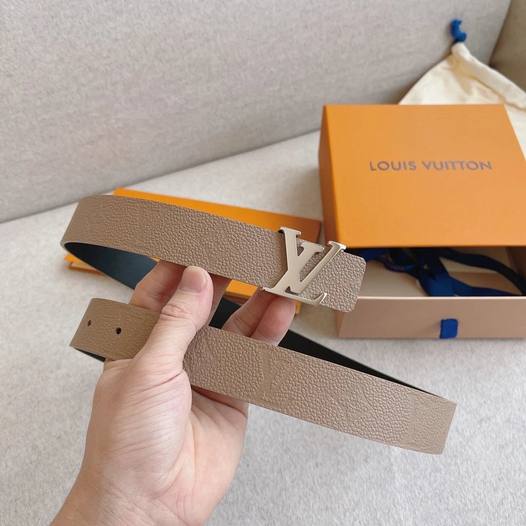 Louis Vuitton LV Belt Top version 【Counter Quality】Belt New Belt3.0cm Women's Belt Metal Buckle Women's Leather Belt with Classic Presbyopic Chessboard Grid Belt with Genuine Goods Packaging No Problem in and out of the Counter Versatile Casual Fashion Fo