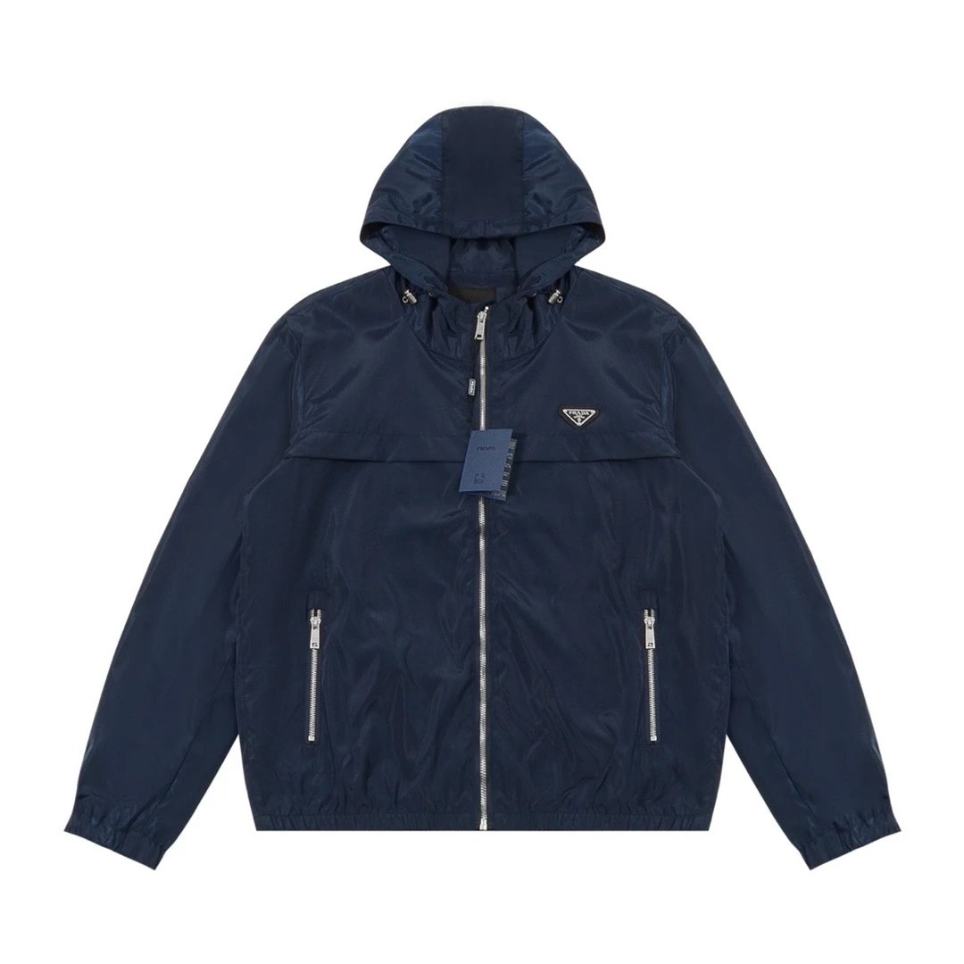 PRADA Jackets Classic Triangle Metal Badge Zipper Jacket Waterproof Windproof Classic Triangle Metal Badge Couple Zipper Jacket