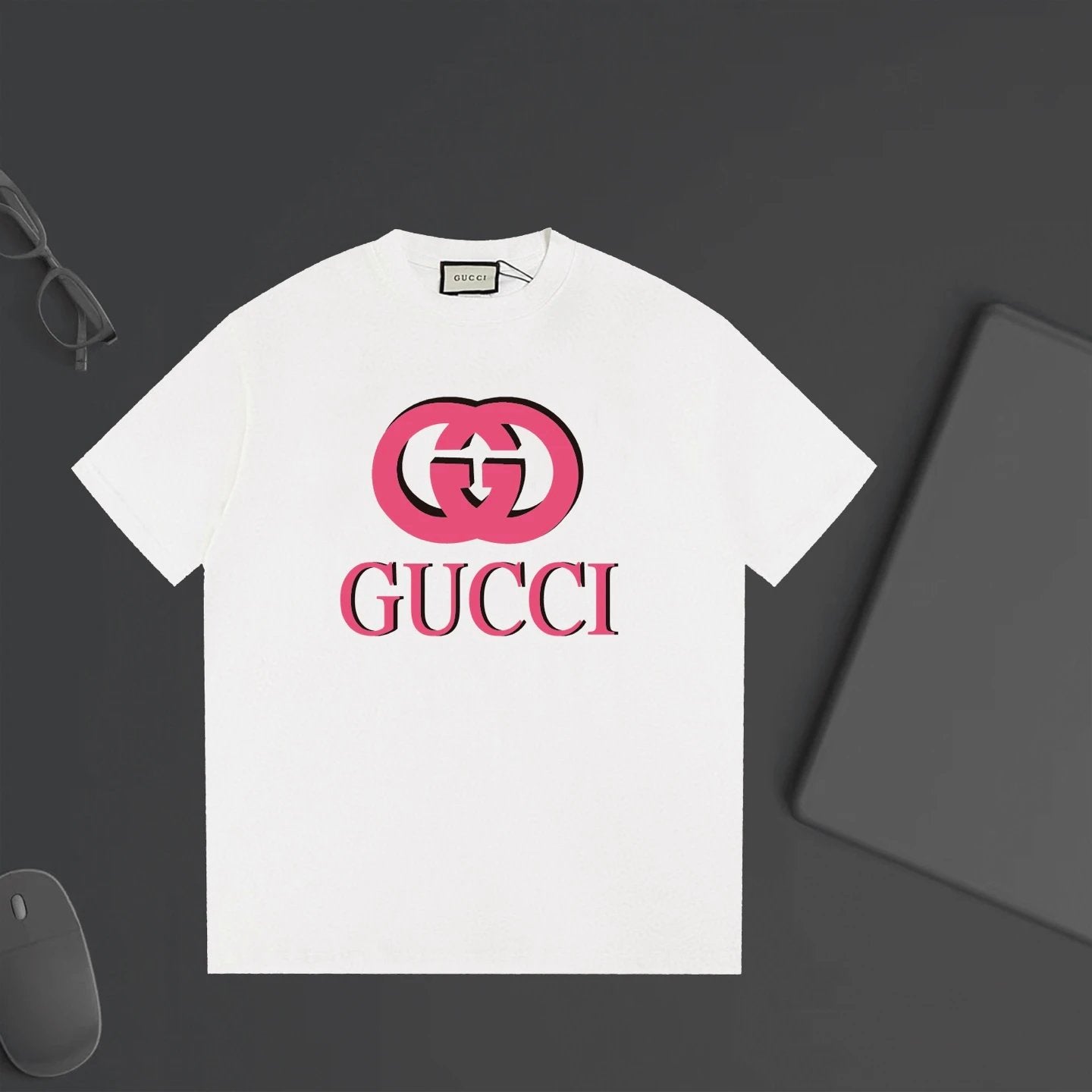 Gucci T-shirt Red 3D Double Chest G Letter Printing logo round Neck Short Sleeve25ss New pure cotton T Unisex T-Shirt OS Loose Fit Base Shirt Top Half Sleeve T-Shirt