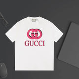 Gucci T-shirt Red 3D Double Chest G Letter Printing logo round Neck Short Sleeve25ss New pure cotton T Unisex T-Shirt OS Loose Fit Base Shirt Top Half Sleeve T-Shirt
