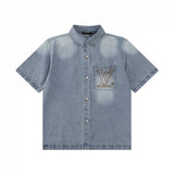 Louis Vuitton LV Shirt Chest Pocket Letter Embroidery logo Saga Turn-down Collar Short Sleeve Shirt Versatile Casual Business Unisex Slim Fit Jacket