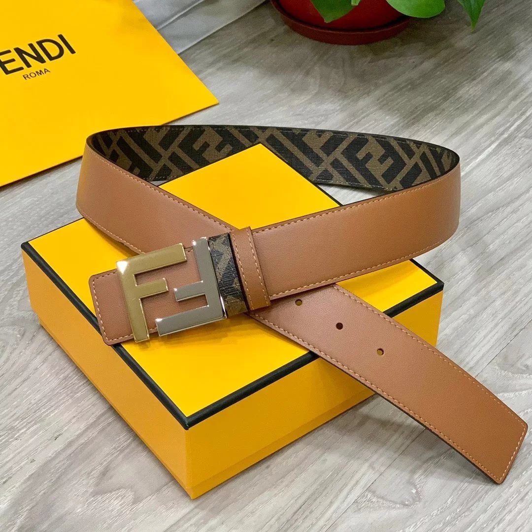 FENDI Belt Top version Double F Buckle Belt Imported from Italy Cowhide Leather Pure Original Leather Men's Business Belt Smooth Buckle