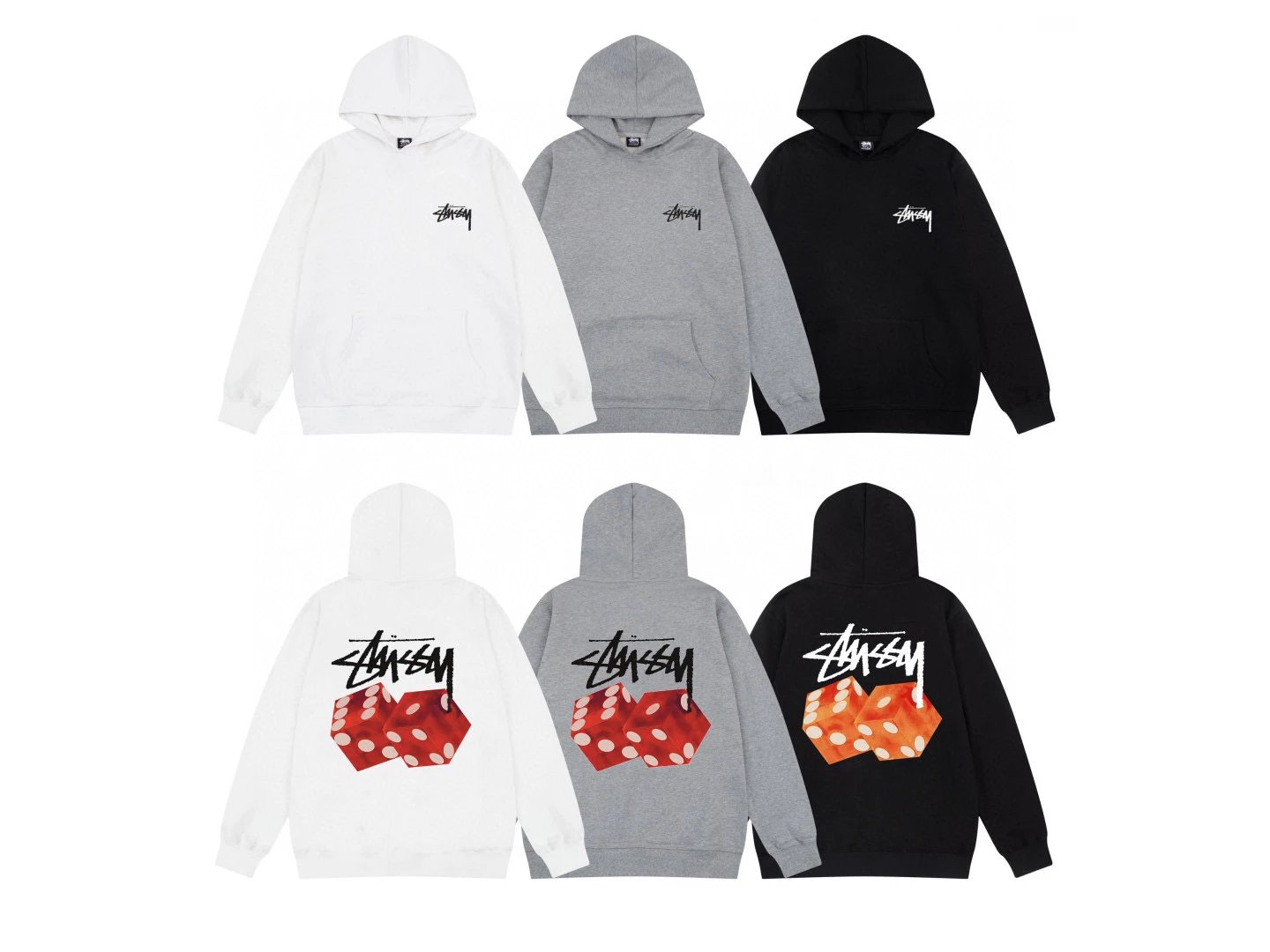 Stussy Hoodie Top Version American High Street Hooded Sweater Same Earrings for Couple Fashion Brand Trend Graffiti Black Eight Dice