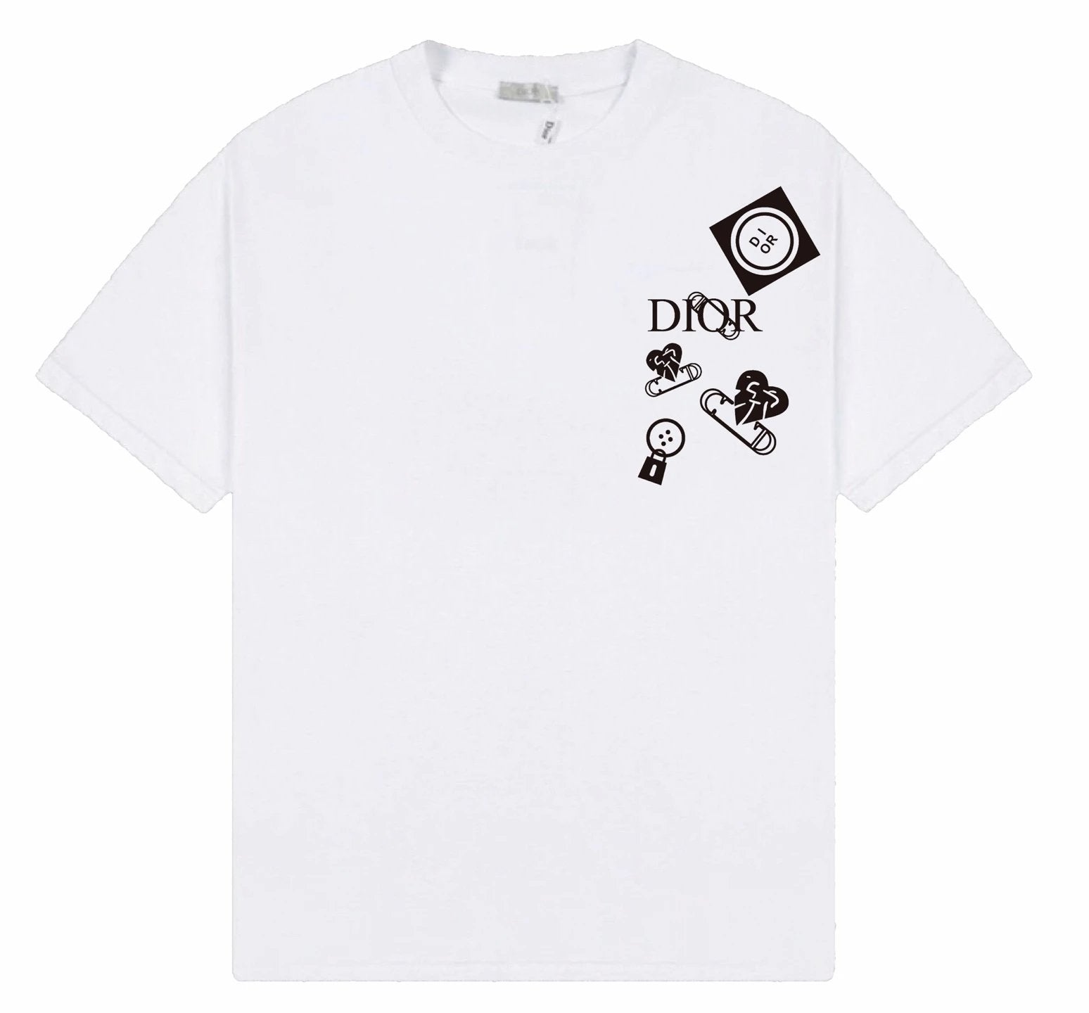 Dior T-shirt Heart Pattern Print on Chest Letters logo round Neck Short Sleeve25ss New Pure Cotton Unisex Style T T-shirt OS Loose Fit Base Shirt Half Sleeve T-Shirt Top Half Sleeve