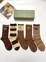 Gucci Sock 【a Box5Double】Classic Letters logo Breathable and Stylish Pure Cotton Mid-Calf Socks25ss New Cotton Socks Thin Business Sports Casual Spring Summer Autumn Versatile Deodorant Sweat-Absorbing