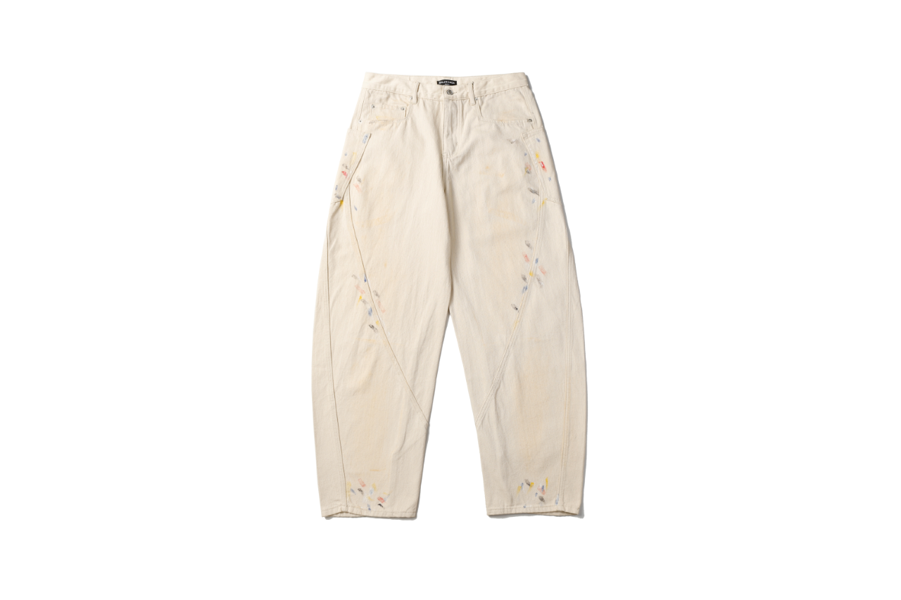 Balenciaga Jeans Hand-Painted Ink Splash Pure Cotton Curved Knife Pants Casual Pants Wide-Leg Pants Loose Jeans Unisex Long Pants24ss Autumn and Winter New Products
